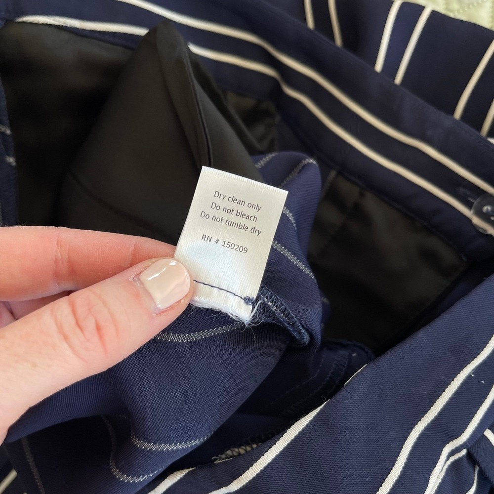 La Ligne Hardy Striped Crepe Flared Pants Navy Blue White High Waist Sz 2 Flowy - Picture 16 of 16